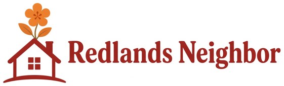 Redlands Neighbor logo, house and orange blossom